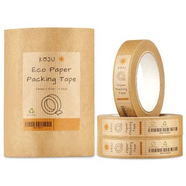 Koju Kraft Paper Packing Tape 24mm x 50m | 1/3/6 packs | Eco Friendly & Recyclable Brown Paper Tape for Packaging Parcels | Strong, Heavy Duty Paper Parcel Tape (3)