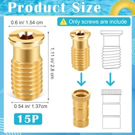 Anglekai 15PCS Pool Cover Anchors Screws, Heavy Duty Swimming Pool Cover Brass Anchor Head Screw Bolt Threaded Brass Insert for Concrete