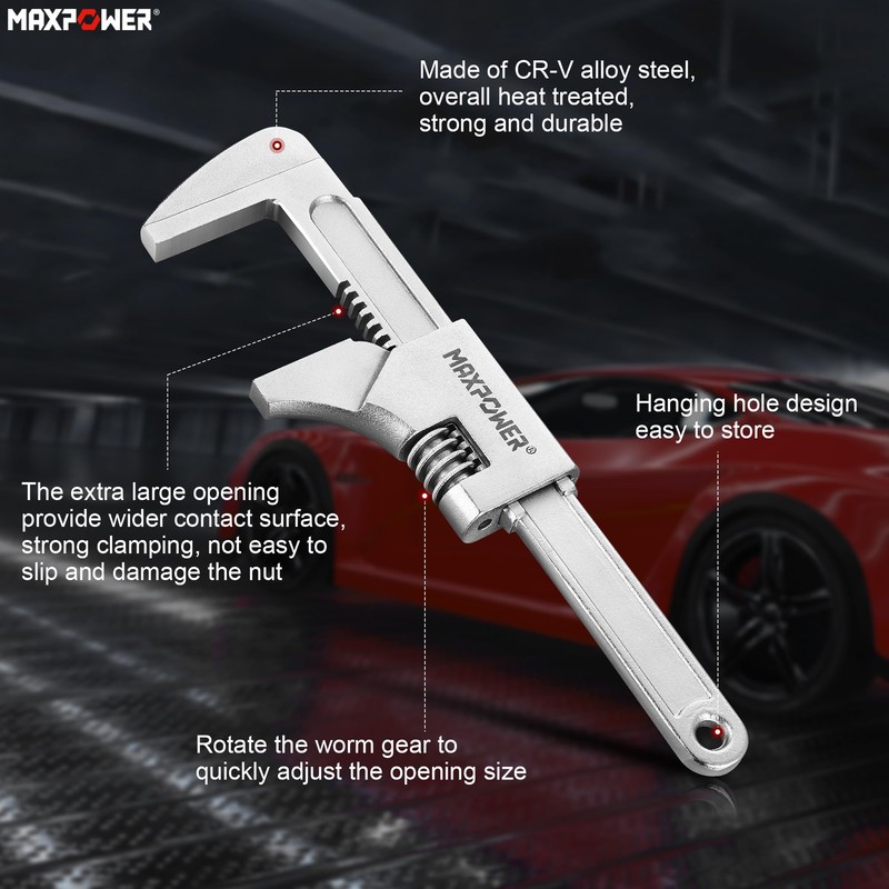 MAXPOWER 11" Automotive Wrench, Adjustable Wrench Wide Jaw Opening 3",