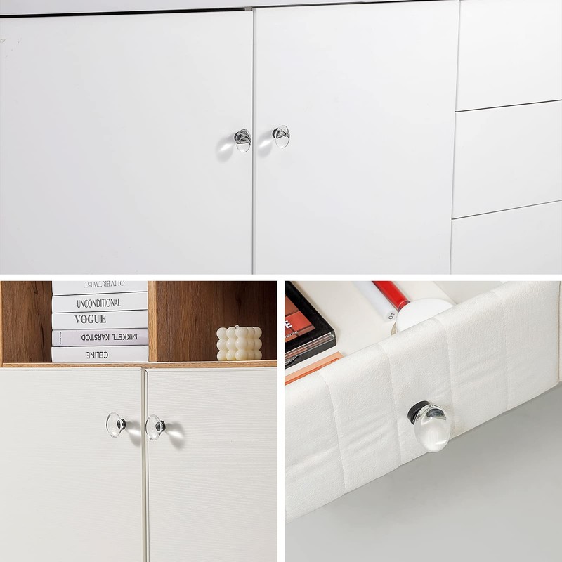 CLCTK 4 Pack Glass Cabinet Knobs and Pulls, Oval Crystal