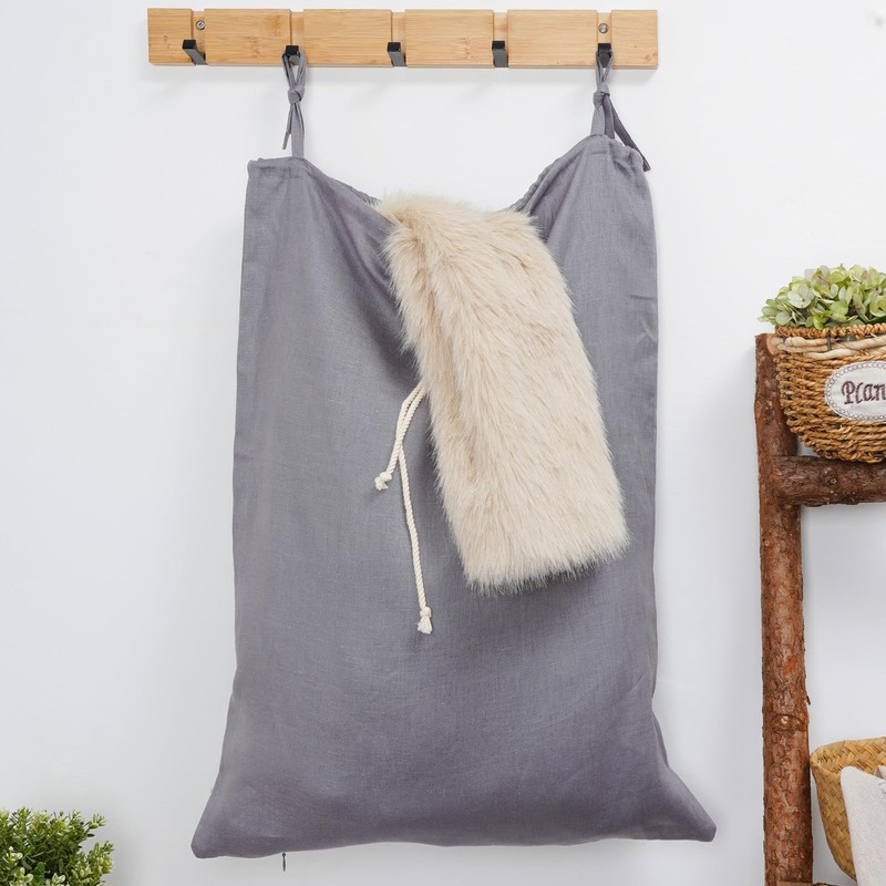 HSOFTIFY Linen Hanging Laundry Bag, Over The Door Laundry Hamper