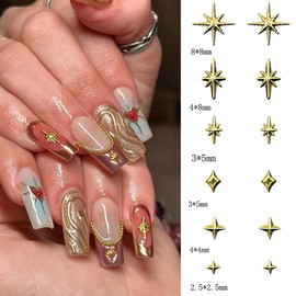 400Pcs Star Nail Charms for Nail Art Gold Nail Rhinestones Bling 3D Stars Gems Design Manicure Decorations Kit Metallic Studs Shiny Alloy Nail Jewelry for Women Girls Acrylic Nail Art Supplies DIY