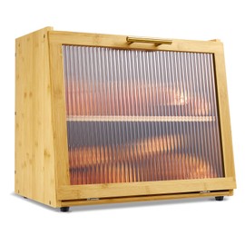 Joyvilla Double Layer Bamboo Bread Box for Kitchen Countertop, Bread Storage Container, Bread Box with Window, Large Capacity