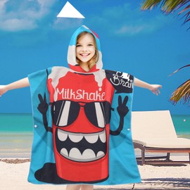 FEBE Bath Poncho Children's Bath Towel with Hood Bathrobe for Toddlers, Milkshake