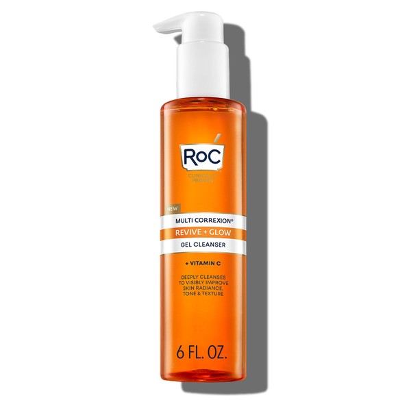 RoC Multi Correxion Revive + Glow Gel Facial Cleanser With Vitamin C, & Glycolic Acid, Paraben-Free, Sulfate-Free Skin Care, 6 Ounces