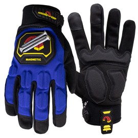 MagnoGrip Pro Impact Work Gloves with Magnetic Storage, Touchscreen-Compatible, Heavy-Duty Mechanic & Construction Gloves, Nonslip Grip, Reinforced Palm, Durable Safety Work Gloves, Blue, Medium