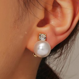 Pearl Earrings for Women Pearl Hoop Earrings Women Teardrop Pearl Dangle Earrings Sparkly Gold Pearl Drop Earrings Prom Wedding Christmas Jewelry Gifts Stocking Stuffers for Women