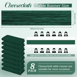 8 Pack Emerald Green Cheesecloth Table Runner 10Ft Boho Gauze Table Runner 21×120 Inch Rustic Romantic Long Table Runner for Wedding Party Bridal Shower Thanksgiving Christmas Decoration