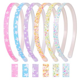Nenjindz Pack of 6 Glitter Headbands, Glitter Headband, Cute Non-Slip Thick Plastic Hair Bands with Teeth, Glitter Hair Accessories, Star Sequins, Headband for Children, Little Girls