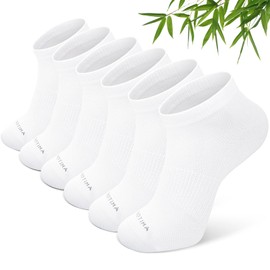 CaiDieNu - Calcetines tobilleros de viscosa de bambú: calcetines de corte bajo para hombres y mujeres, delgados atléticos, deportivos, transpirables, 6 pares, Blanco, 11-13