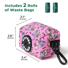ATIFBOP Dog Poop Bag Dispenser with 30 Bags, Dog Waste Bag Holder Fit All Dog Leashes, Soft and Big Capacity Doggy Bags Refill Carrier (Pink)