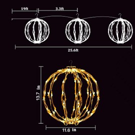 aonear Set of 3 Christmas LED Light Balls, Hanging Tree Globe Light Fold Flat Metal Frame Ball Light Indoor Outdoor Christmas Decoration (Warm White)