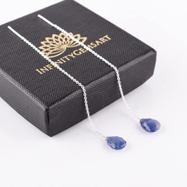 InfinitygemsArt Tanzanite Earrings Pear Gemstones Threader Dainty Earring Pair Natural Faceted Crystal December Birthstone, Gifts for her, Energy Healing Crystals Jewelry in Silver Plated