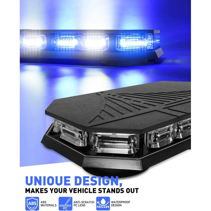Rooftop Emergency Strobe Light Bar 102 LED Blue White Mini