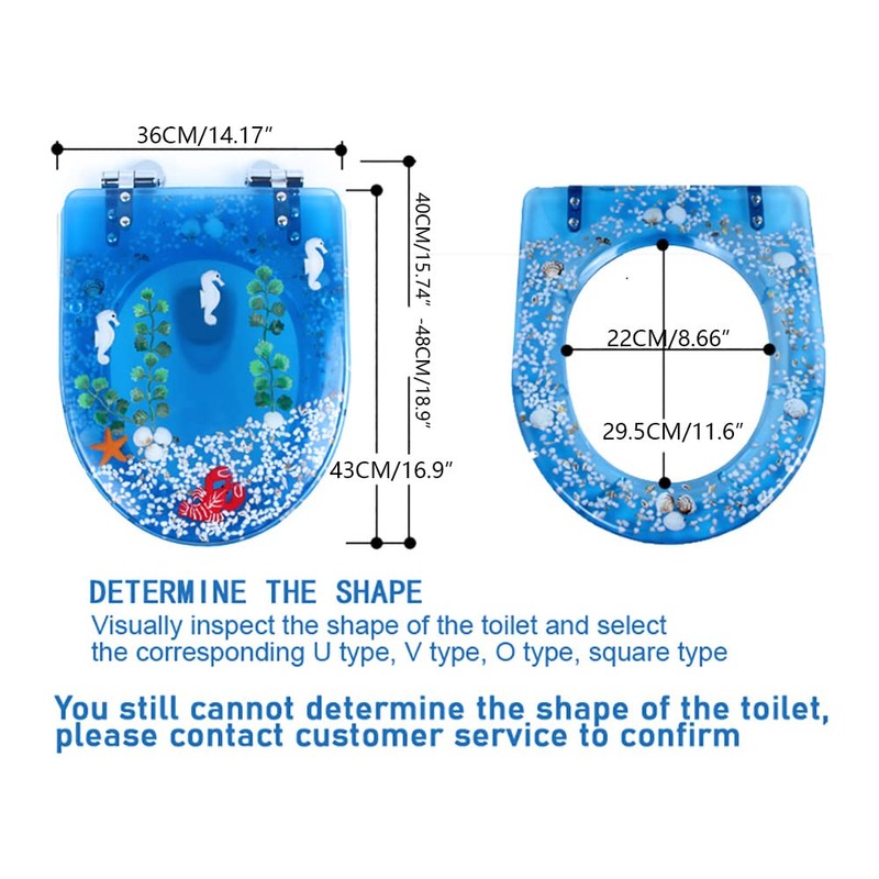 Round Ocean Resin Toilet Seat Slow Close Quick Release Metal