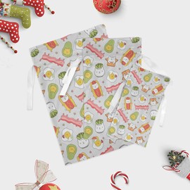 Grandkli Eggs Bacon Avocado Succulent Christmas Drawstring Bags for Gifts Velvet Set, Christmas Sacks 3 Pc for Home Familys Decor