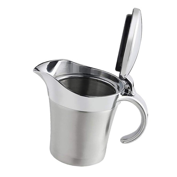 Double Insulated Gravy Boat - Stainless Steel Sauce Jug with Hinged Lid Hinged Lid Ideal for Gravy or Cream at Thanksgiving (450ML) (16 OZ)