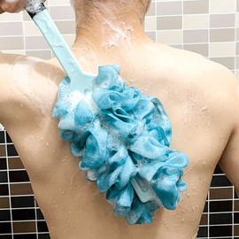 Back Scrubber for Shower, Back loofah for Shower, Bath Body Brush, loofah with Handle, Back Scrub Brush, loofah on a Stick, Soft mesh loofah Sponge Shower Brush for Women Men Elderly (2 Pack= Blue)