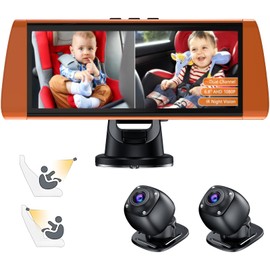 BOEYOS Baby Car Camera, Dual Channel 6.86 inch Display with 2 IR Night Vision Camera, Night Vision, Wide Clear View, Easily Observe The Baby's Move, Safe Driving for New Parents (Orange)