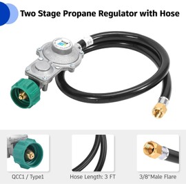 GGC 15FT Two Stage Propane Regulator with Hose, Dual Stage Propane Hose with QCC1/Type1 Connector for Gas Grills RV Appliance Generator