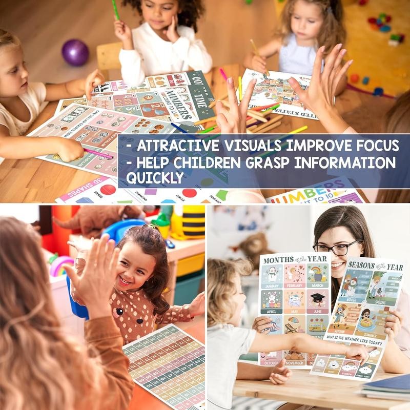 18 Laminated Educational Posters | Fun Learning Charts for Preschool,