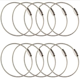 YINKE Wire Keychain, Screw-type, Keychain, Stainless Steel, Silver, 5.9 inches (15 cm), Set of 10, Lost, Theft, Durable, Simple, For Various Uses