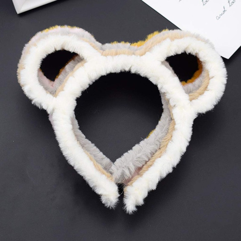 caralin Women Winter Thick Plush Headband Round Bear Ears Makeup