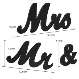 Mr and Mrs Signs Wedding Table Decorations, Wooden Freestanding Letters for Photo Props, Rustic Wedding Decoration, Anniversary Wedding Shower Gift (Black)
