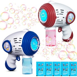 Mydova 2 PCS Kids Bubble Machine Gun, 10 Holes Automatic Bubble Blower with Colorful Light, Bubble Maker Guns for Ages 3-8, Bubble Toys Gifts for Birthday, Parties, Easter