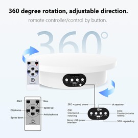 YVV Rotating Display Stand 7.9 Inch White, Motorized 360° Turntable with Remote, Adjustable Speed, USB & Battery Powered, Electric Rotating Platform for Photography, Jewelry, Models