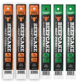 Beefcake Jerky Variety Pack Meat Sticks, Original and Honey Jalapeño Mix, 6 Pack Assorted Flavors, 8g Protein Zero Sugar, Gluten Free Keto Friendly Protein Snacks