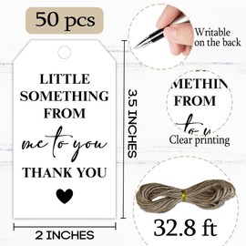 Thank You Tag, 50 Pcs Little Something from Me to You Thank You Lables, 2x3 Inch Gift Tags with String for Wedding Birthday Baby Shower Bridal Shower, Party Decoration-A09