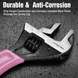 WORKPRO 2-piece Pink Adjustable Wrench Set, 6-Inch & 10-Inch Wrenches, Wide Jaw Black Oxide Wrench, Metric & SAE Scales, Cr-V Steel, for Home, Garage, Workshop-Pink Ribbon
