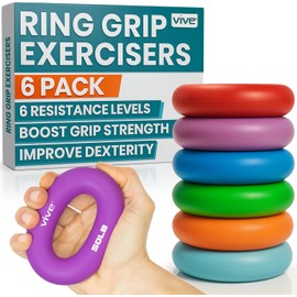 Vive - Anillo de agarre fortalecedor de mano (6 unidades) - Ejercitadores de mano de anillo de antebrazo - Pinza exprimidora de silicona para fortalecimiento muscular herramienta de entrenamiento -