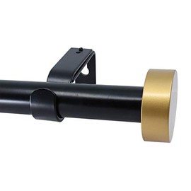 Meriville 1-Inch Diameter Single Window Treatment Curtain Rod, Vico End Cap Finial (84"-120", Black with Gold finial)