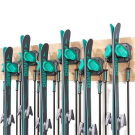 Ski & Snowboard Wall Rack for Garage Wall Fits Any Ski/board, Ski Wall Mount Holders Damage-Free Storage Rack, Garage Organization Space-Saving Winter Gear Organizer, Green, 6 Pack