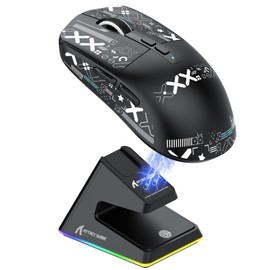 ATTACK SHARK X6 49g SUPERLIGHT Mouse with Magnetic Charging Station, PixArt PAW3395 Gaming Sensor, BT/2.4G Wireless/Wired Gaming Mouse with Band, 26000 DPI, X3 Upgrade Mice for Win11 (Schwarziß)
