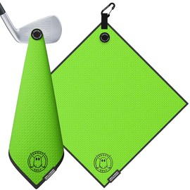 Ghost Golf Magnetic Towel (Greenside) - Premium Ultra-Absorbent Microfiber Golf Towel with Magnet for Golf Carts or Clubs - 18" x 18" Golfing Gear - Waffle Weave Pattern (Neon Green)