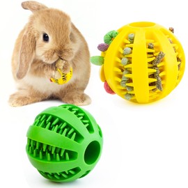 OOXYG Rabbit Teething Toys Ball Small Animals Play Balls Treat Dispensing Rabbit Balls Puzzle Chew Balls & Rolling Toys for Bunny, Improve Pets Teeth Health for Rabbit, Guinea Pigs 2pack