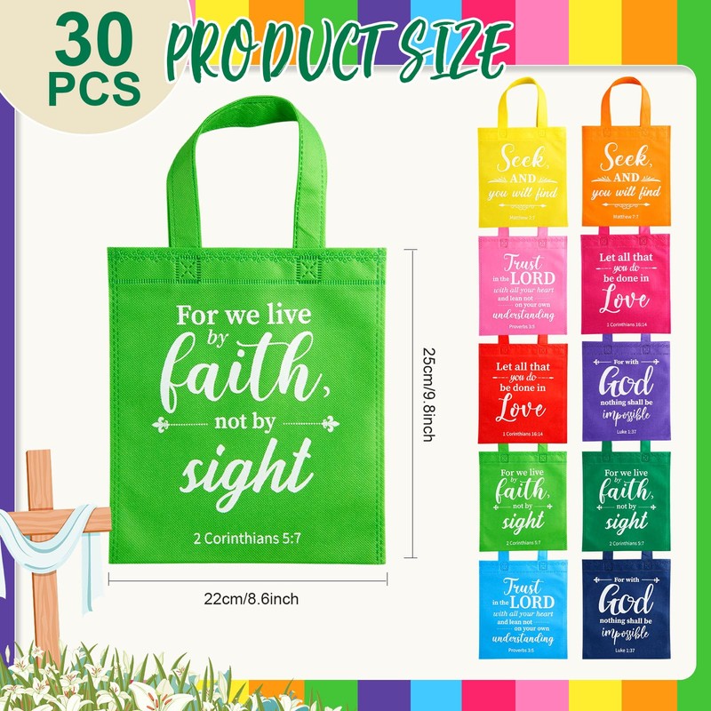 WILLBOND 30 Pcs Christian Tote Gift Bags Reusable Bible Verse