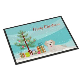 Caroline's Treasures CK3510JMAT Small Greek Domestic Dog Kokoni #2 Christmas Tree Doormat 24x36 Front Door Mat Indoor Outdoor Rugs for Entryway, Non Slip Washable Low Pile, 24H X 36W