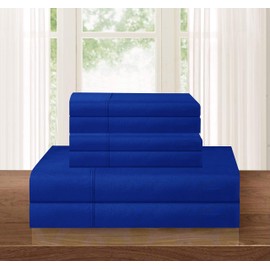 Elegant Comfort Luxurious Soft 1500 Thread Count Egyptian 6-Piece Premium Hotel Quality Wrinkle Resistant Coziest Bedding Set, Easy All Around Elastic Fitted Sheet, Deep Pocket, Cali King, Royal Blue