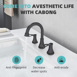 Bathroom Faucets for Sink 3 Hole，CABONG Matte Black 8 Inch Widespread Bathroom Sink Faucet with Pop-up Drain and Supply Lines, with cUPC Lead-Free Apply to RV Farmhouse Sink-Matte Black
