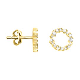 SOFIA MILANI - Women's Earrings 925 Silver with Zirconia Stones - Circle Stud Earrings, Yellow Gold, Zircon