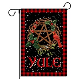 Pudodo Yule Garden Flag Buffalo Plaid Check Xmas Pagan Winter Solstice Party Decor Vertical Double Sized Yard Outdoor Decoration