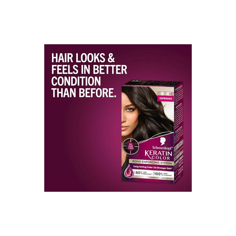 Schwarzkopf Keratin Color Permanent Hair Color Cream, 3.0 Espresso