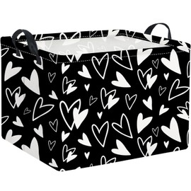 TIBAOLOVER Rectangular Kids Storage Basket Gift Basket Baby Storage Basket Cute Kids Toy Storage Bin Organizer Shelf Book Basket Room Decor(Black Love Heart)