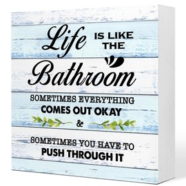 BlueL Life is Like The Bathroom Wooden Sign Desk Decor,Funny Farmhouse Bathroom Wood Box Sign for Bathroom Shelf Toilet Decor