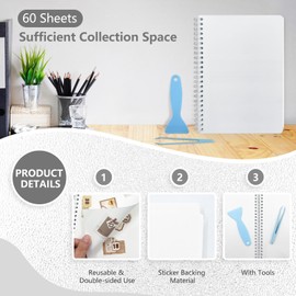 DHATMYC Reusable Sticker Book Collecting Album A5 Size 60 Sheets Sticker Collection Storage Book for Adults Release Paper Sticker Saver Organizer Book with Tools (Clear)