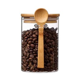 Wrqqwsy Sugar Jar Glass Salt Container - 17.95oz Clear Airtight Caning with Bamboo Lid and Spoon Scoop, Storage Overnight Oats, Salts, Coffee Bean, Spice, Creamer, Food Organizer, Set of 2